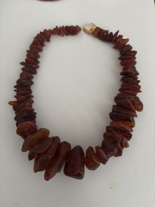 Sznur naszyjnik vintage korale z bursztynu