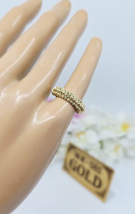 Złoty pierścionek diamentowane kulki próba 585 14k