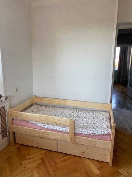 Дитяче ліжко з бортиком та Матрацом 90x200 натуральне дерево,кроватка