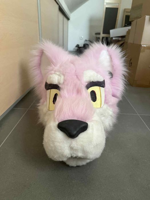 Furry head mask rozowy wilk
