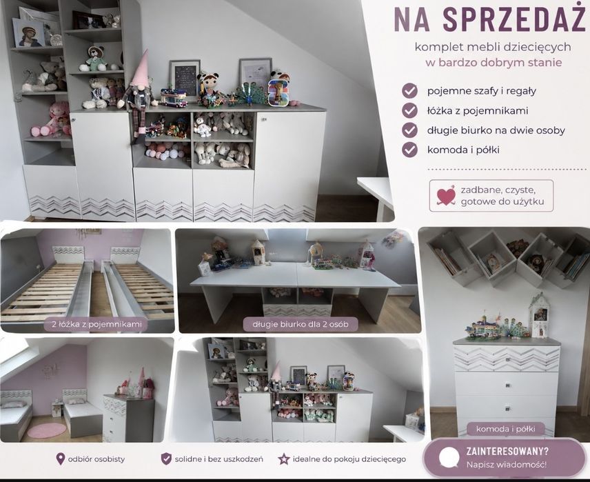 Komplet mebli do pokoju dziecięcego Meblik, zestaw dla dwójki dzieci, bliźniaków.