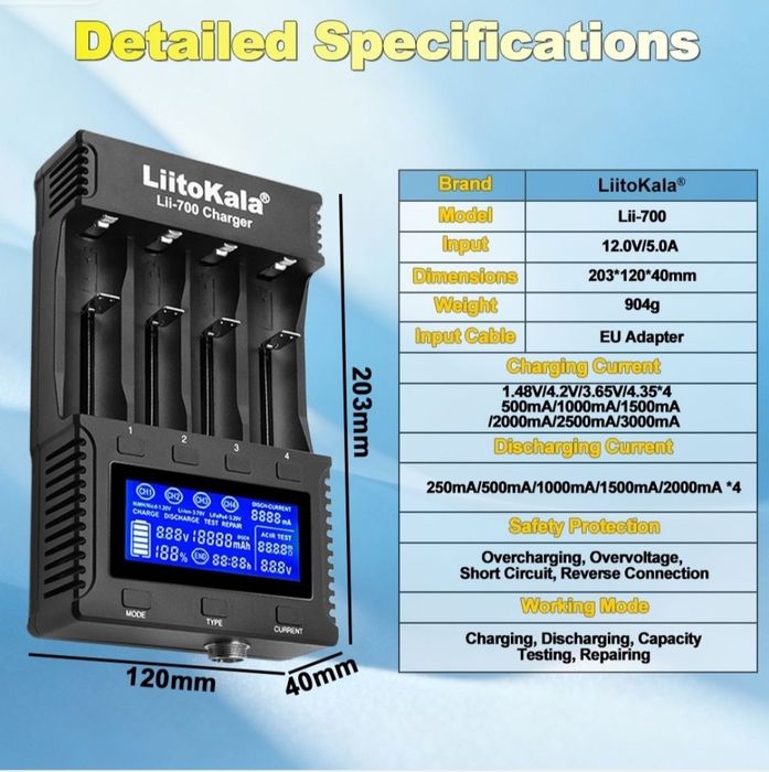 Розумний зарядний пристрій Liitokala Lii 700