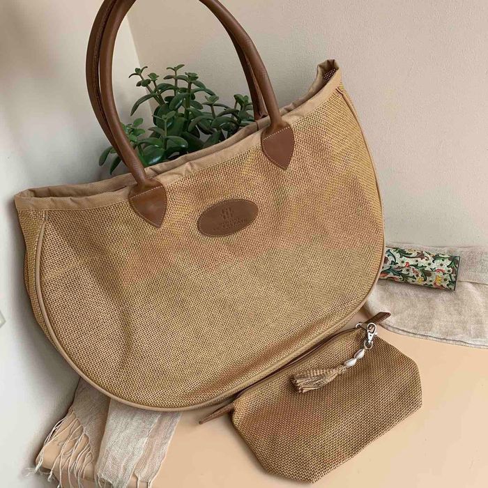 Цікава сумка з соломки і шкіри