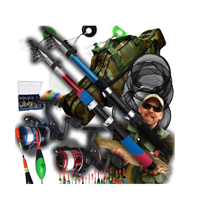 wędka zestaw wędkarski DUŻY spławik podbierak / MAJESTIC ANGLER