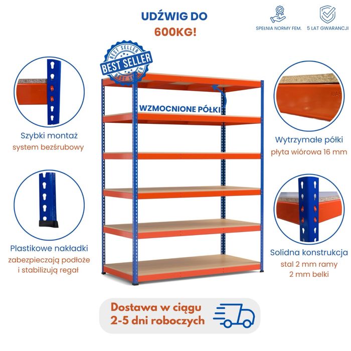 Regały magazynowe do metalowe mocny kątownik 2 mm 10 lat gwarancji