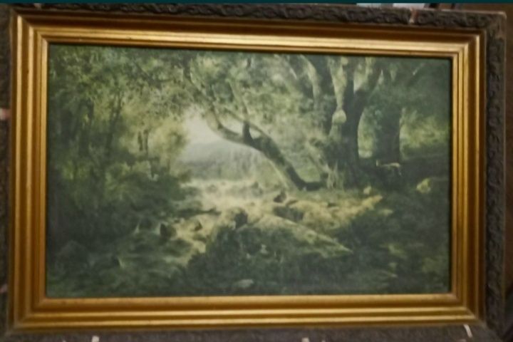 Картина" Водопад" старинная, ретро,на холсте, художник Саврасов,1968 г