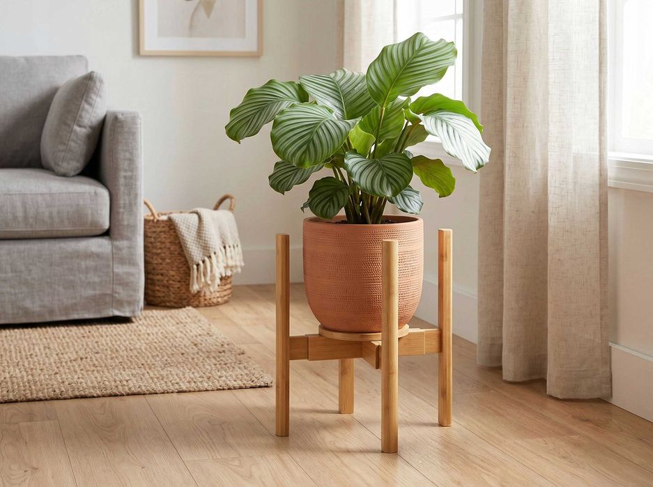 Kwietnik stojący bambusowy regulowany stojak na kwiaty drewniany loft modern