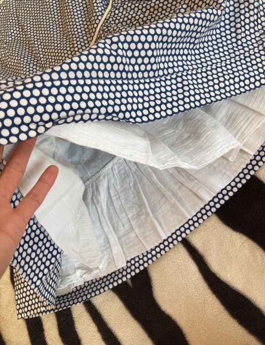 Granatowa biala sukienka midi grochy groszki kropki s/36 taliowana