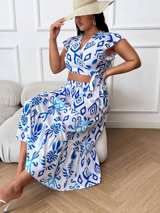Komplet Letni W Orientalny Wzór Top + Spódnica Maxi Casual Shein Xl 42