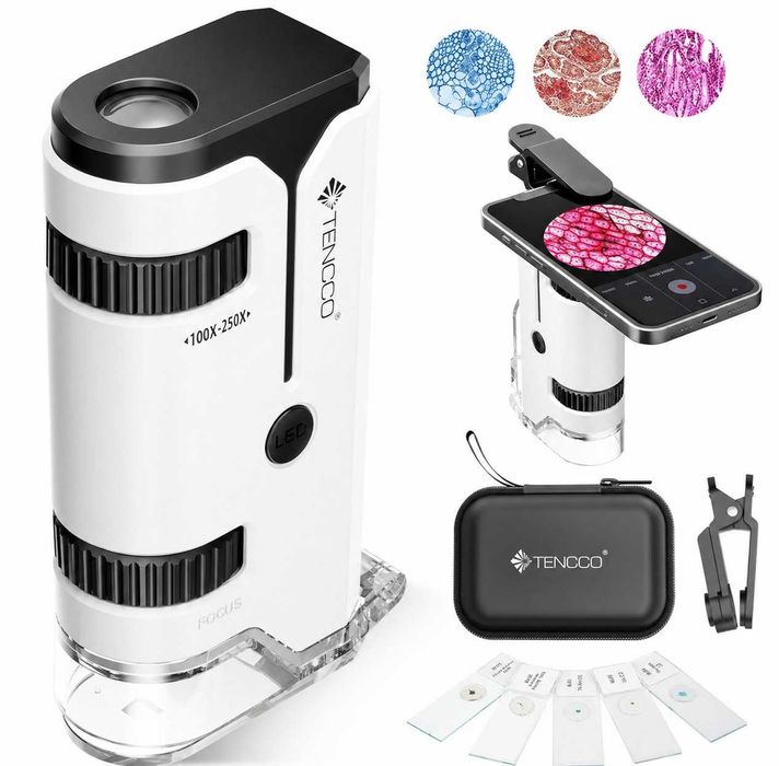 TENCCO 100x-250x Mini mikroskop kieszonkowy adapter do telefonu Biały S137