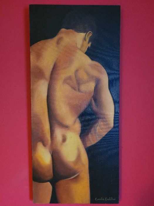 Emília Castellan - Nú masculino - óleo sobre tela 90cm x 40cm