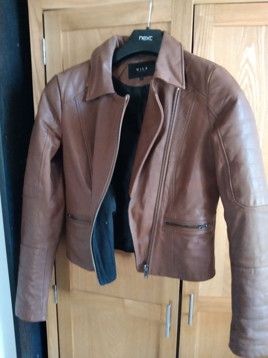 Brązowa kurtką ramoneska skóra naturalna S