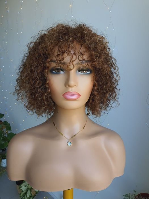 Peruka z włosów naturalnych loki loczki afroloki brąz blond