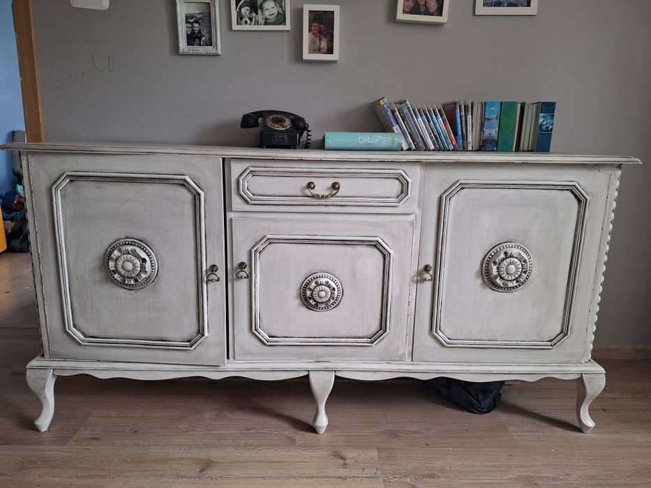 Cały komplet drewnianych mebli + lampa | vintage / shabby chic