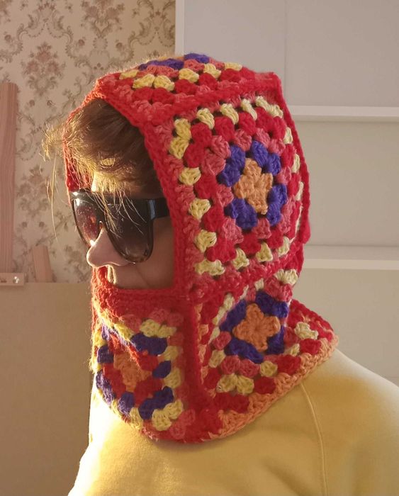 Балаклава чепчик бабушкины квадраты  капор