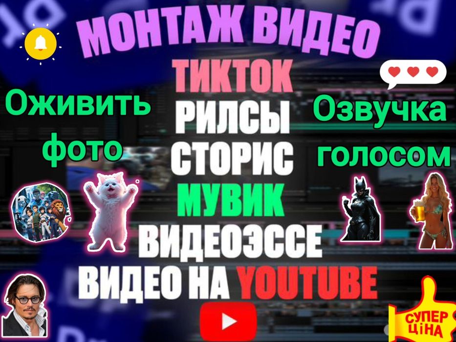 Відео монтаж,анімація оживленя фото,подарунок,привітання,фотосесія ші