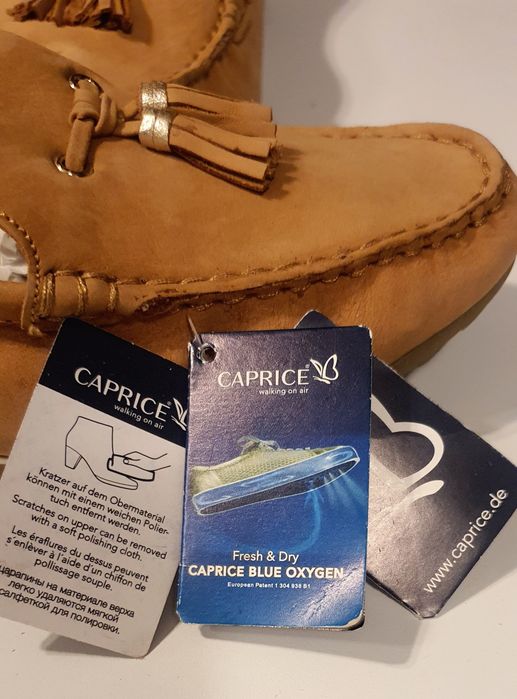 Damskie komfortowe  mokasyny skórzane_CAPRICE_38_Camel_NOWE