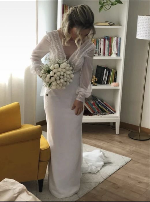 Vestido de Noiva Minimalista / Boho Chic – Tam. P Excelente Estado)