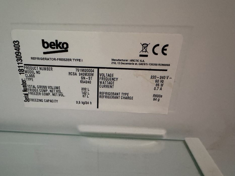 PILNE - Lodówko- zamrażarka BEKO 232L