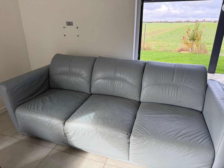 Skórzana kanapa kolor niebiesko szary 230x90