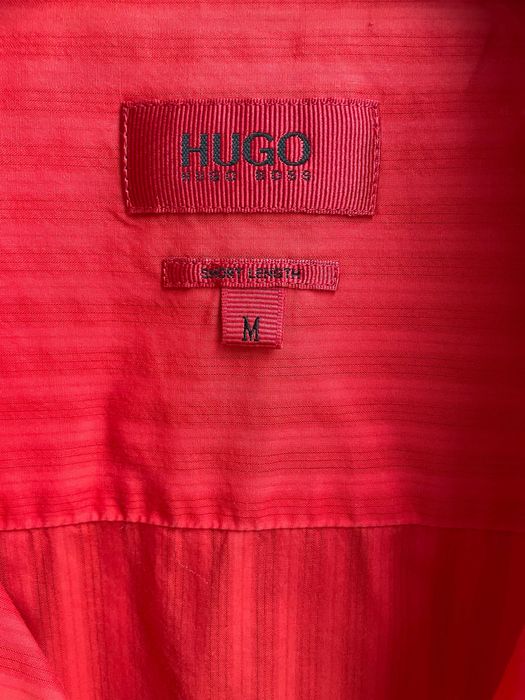 Hugo Boss Short Length czerwona bawełniana koszula z długim rękawem rozmiar M