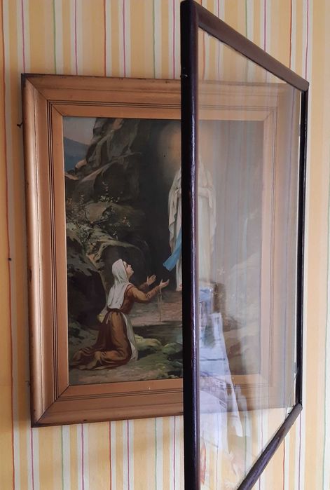 Obraz Objawienie Matki Bożej w Lourdes z Bernadettą antyk