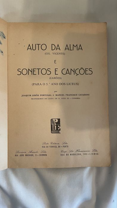 Livro Auto Da Alma (Gil Vicente) e Sonetos e Canções (Camões)