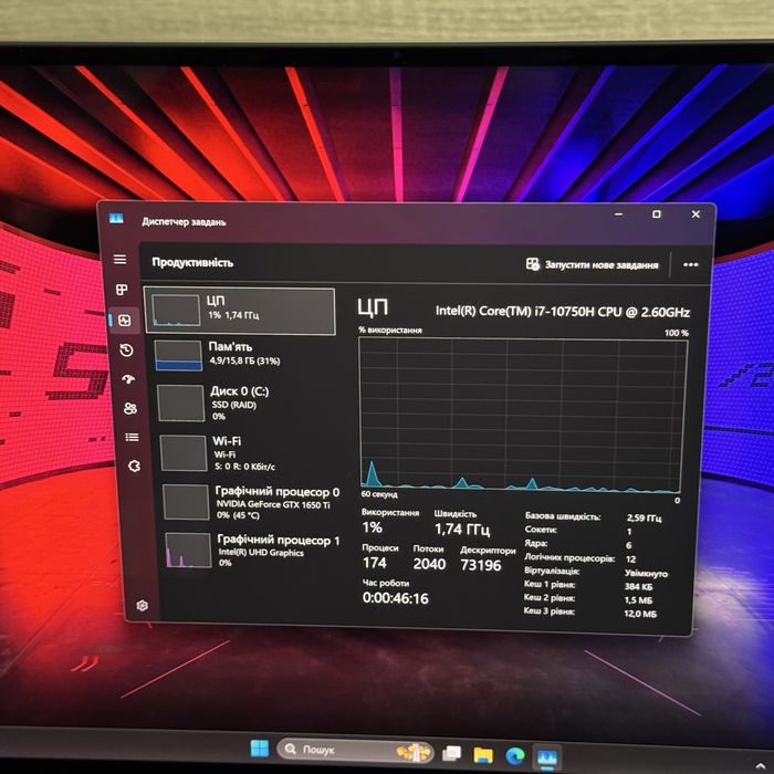 Ігровий ноутбук Dell XPS i7 10750, Gtx 1650Ti, 4K Oled екран