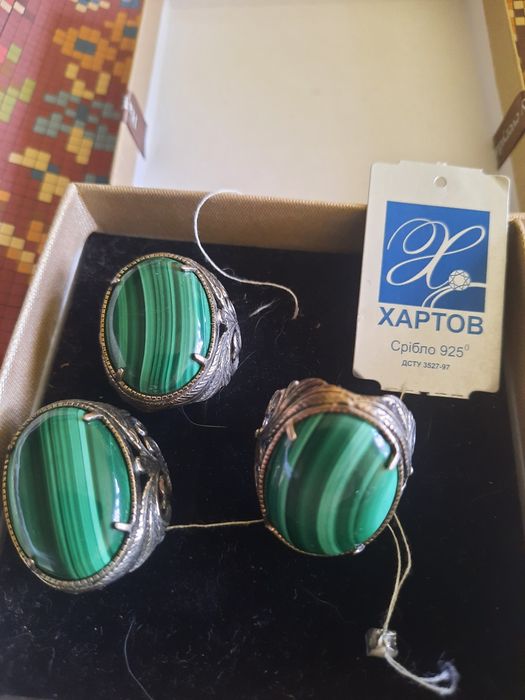 Срібний комплект сережки каблучка