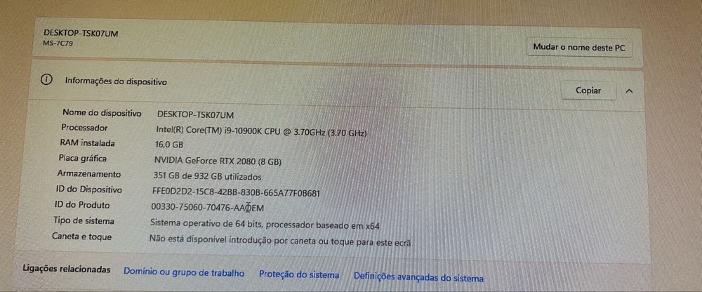 PC Gaming I9-10900K / RTX 2080 8GB / 16GB RAM / 1TB