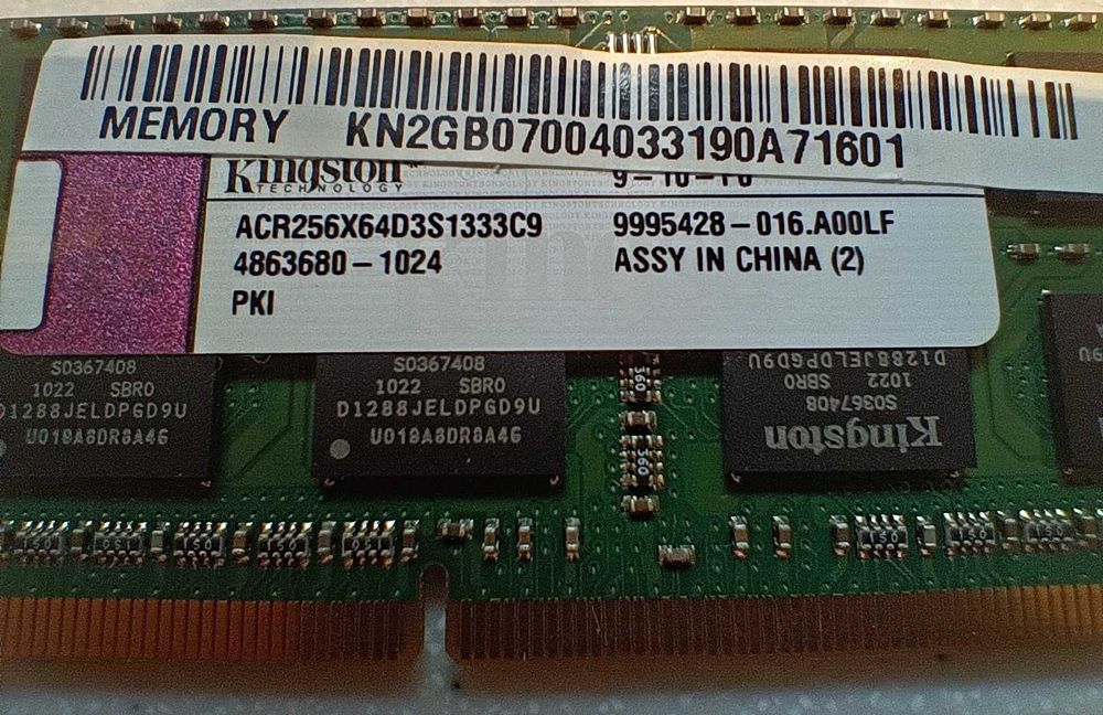 Kingston pamięć RAM 2 GB DDR3. Do laptopów.