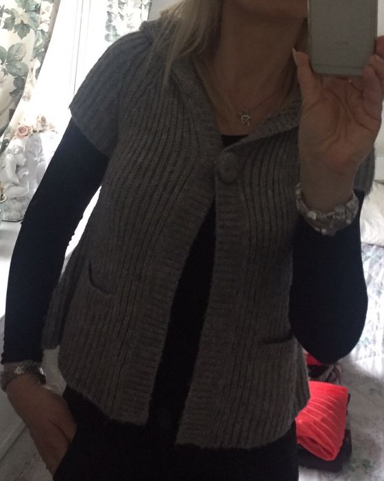 Sweter zapinany z krótkim rękawem kardigan xs s 34 36 szary C&A