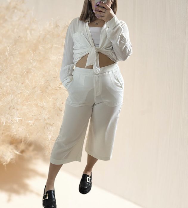 Białe szerokie spodnie 7/8 do łydki vero moda 38/M