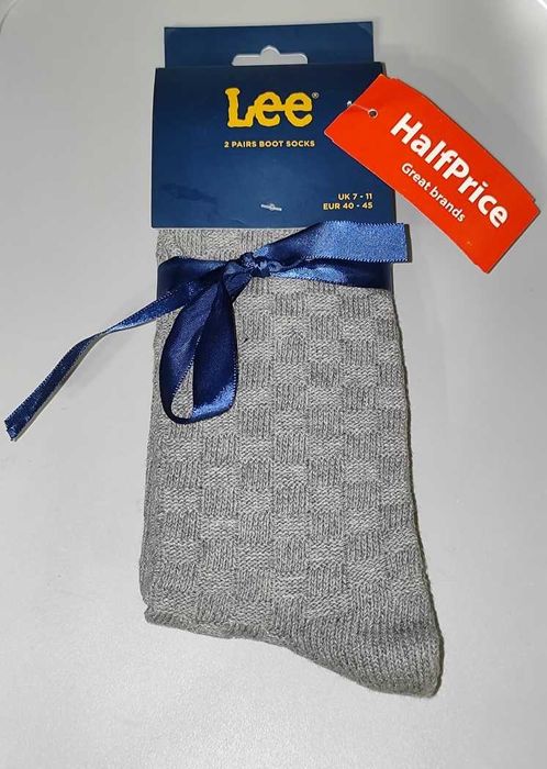 Skarpetki Lee Szare w Kratkę 2 Pak Gift Rider Odion Rozmiar 40-45 Nowe
