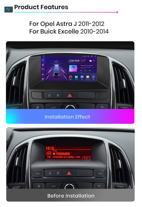 Rádio Android 6/128GB 8Core Opel Astra J 2010-15 CarPlay GPS 4G NOVO