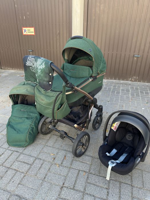 Wózek 3w1 Bebetto Bresso Premium Class – zielony / butelkowa zieleń + mufka + torba