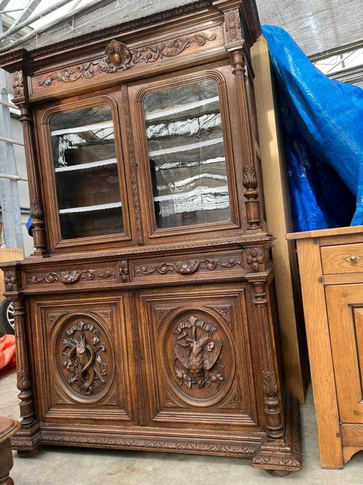Wyjątkowy piękny kredens drewniany lite drewno  dębowe zdobiony elegancki antyk rzeźbienia ciemne drewno stylowy solidny masywny FV DOWÓZ