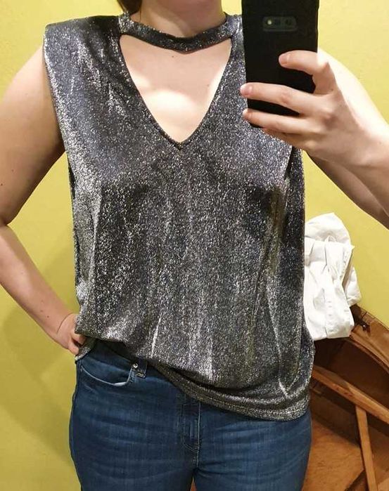 Metaliczny top Bez rękawów Choker r. 38