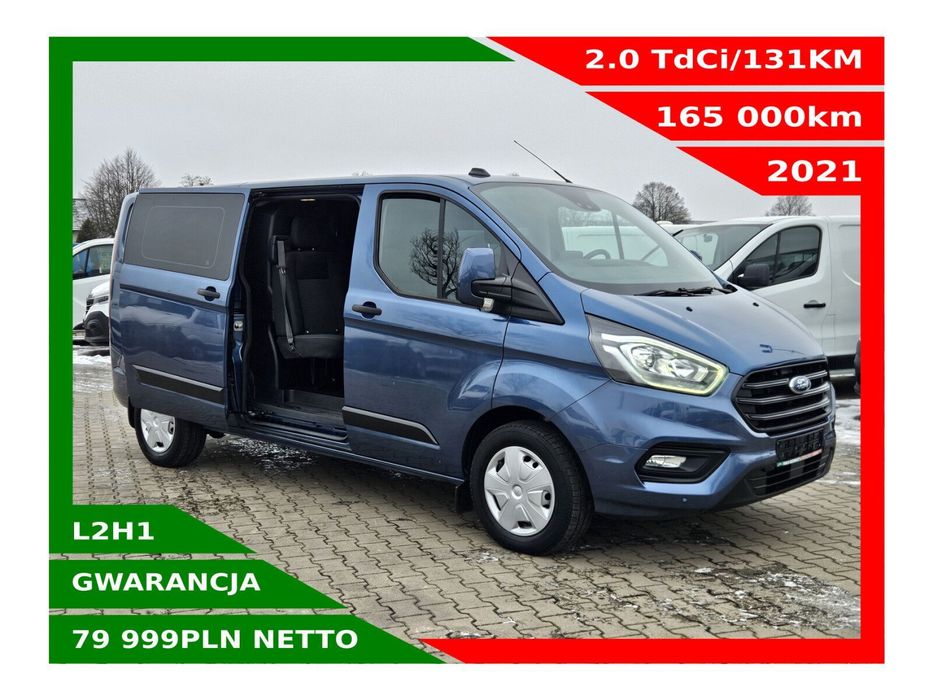 Ford transit-custom L2H1 *79999zł NETTO* Brygadówka 6 osób 2.0TdCi/131KM  Klimatyzacja, Tempomat, Grzana szyba, Czujniki parkowania, Kamera Hak