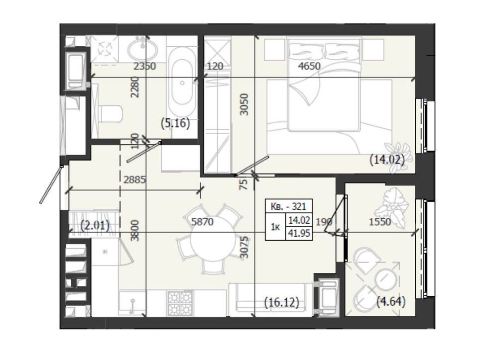 ЖК Парус WEST (Рясне) Продаж 1-кімнатної квартири 41.95 м² від забудовника