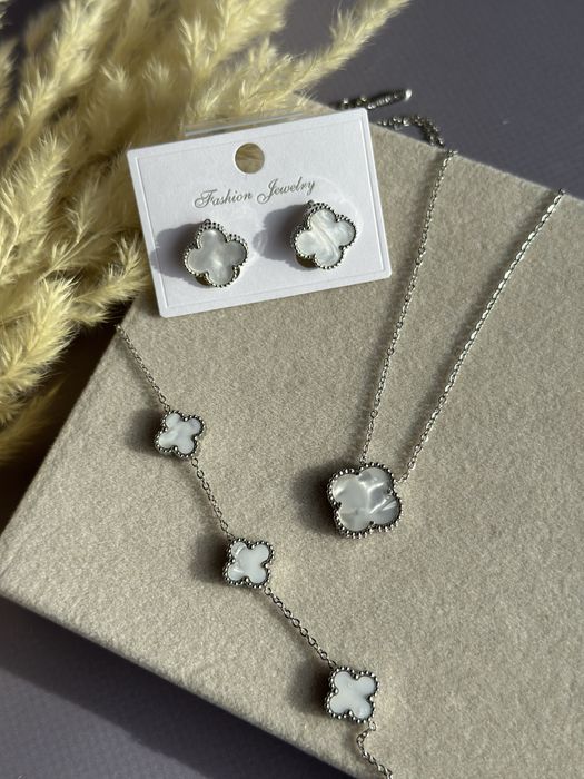 Набір прикрас клевер,сережки,підвіска,конюшина,ван кліф,медична сталь