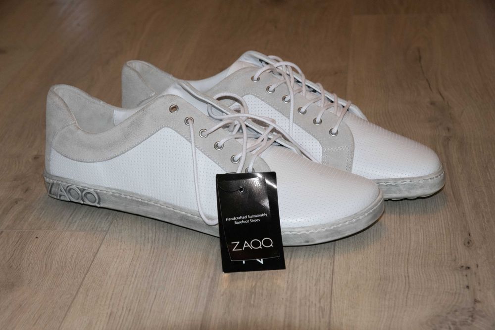 Buty skórzane białe  męskie Barefoot - ZAQQ QORE Low White