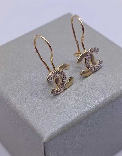 Złote Kolczyki Chanel Z Kamieniami Cyrkonia Złoto PR.585 14K 257/04/26s
