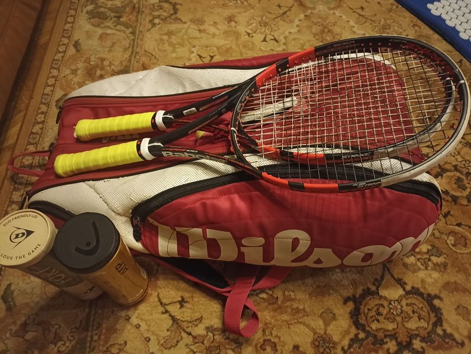 2 szt. Pro. Babolat Pure Strike r.4 3/8 + torba i piłki. +..