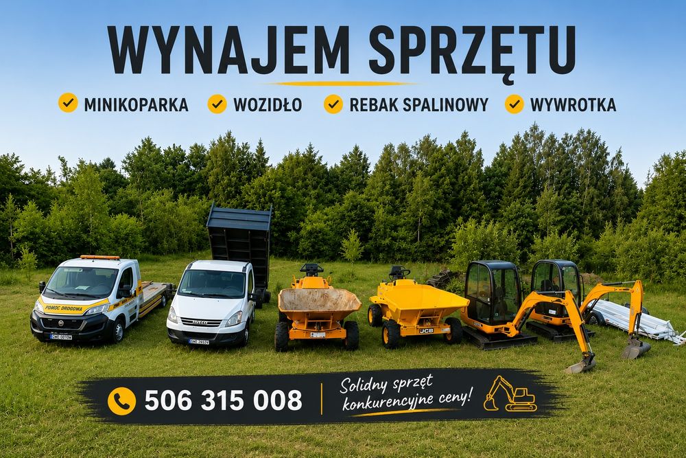 Wynajem wypożyczę minikoparka wozidlo rebak  zageszczarka