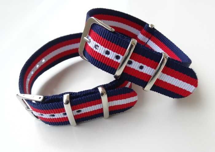 Pasek do zegarka NATO nylonowy strap 20mm czerwony granatowy parciany