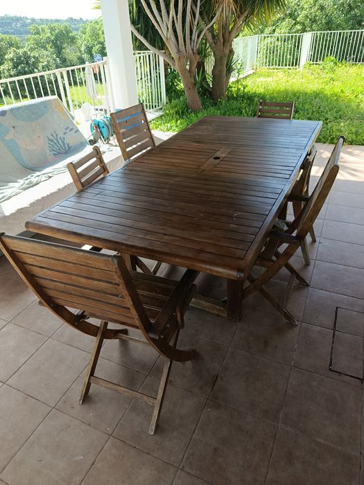 Mesa de exterior em madeira 3m com 6 cadeiras