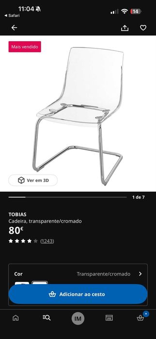 Conjunto 4 cadeiras Tobias Ikea transparente