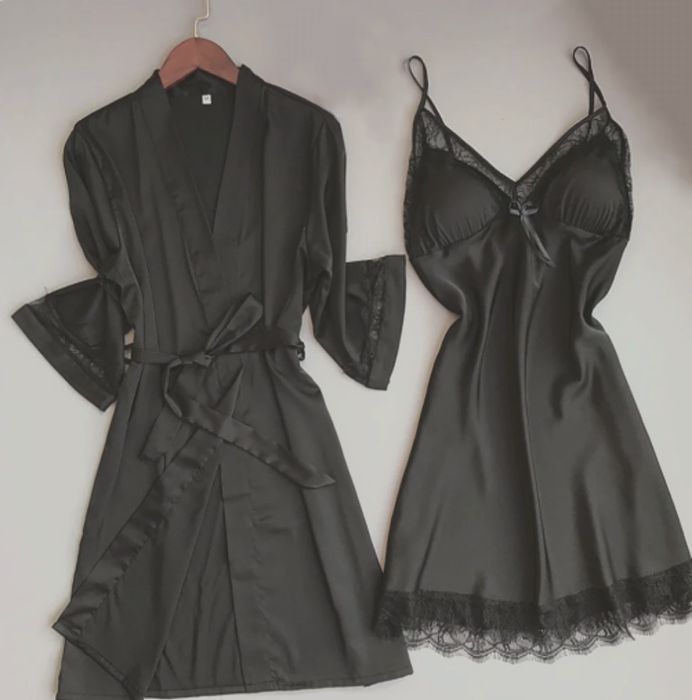 NOWY komplet - szlafrok+ koszula nocna  czarne + spodnico spodenki