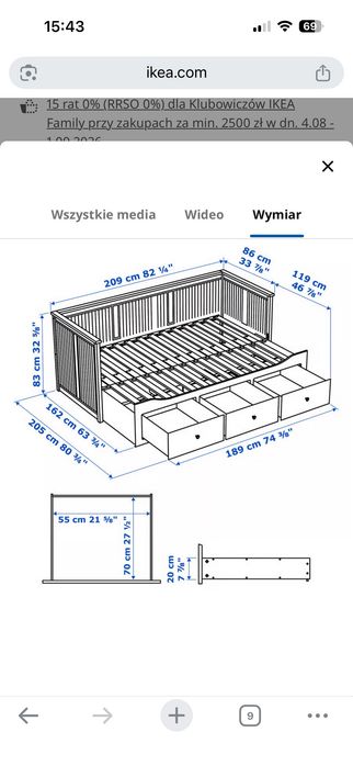 Łóżko Ikea z materacami, Hemnes leżanka ikea łóżko rozkładane